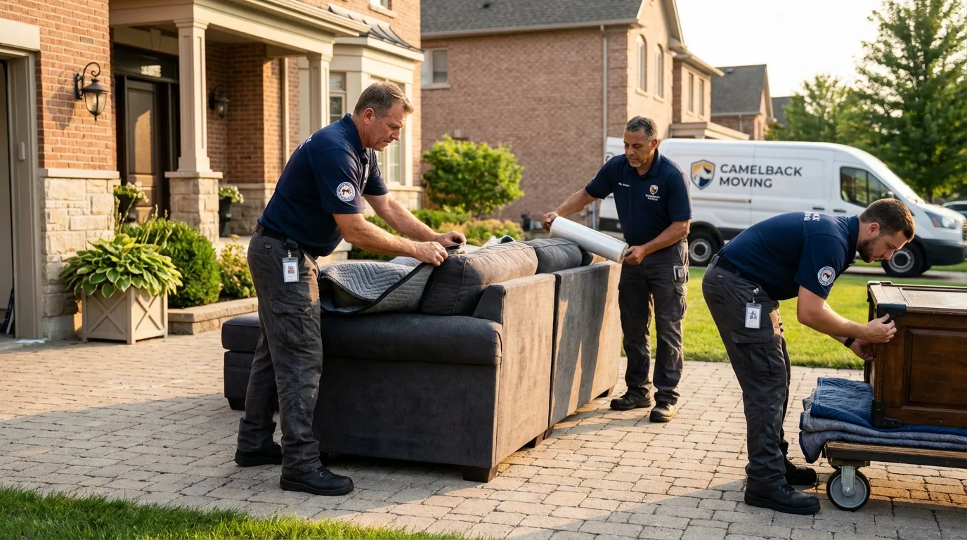 Large estate moving crew wrapping furniture in Struthers, OH