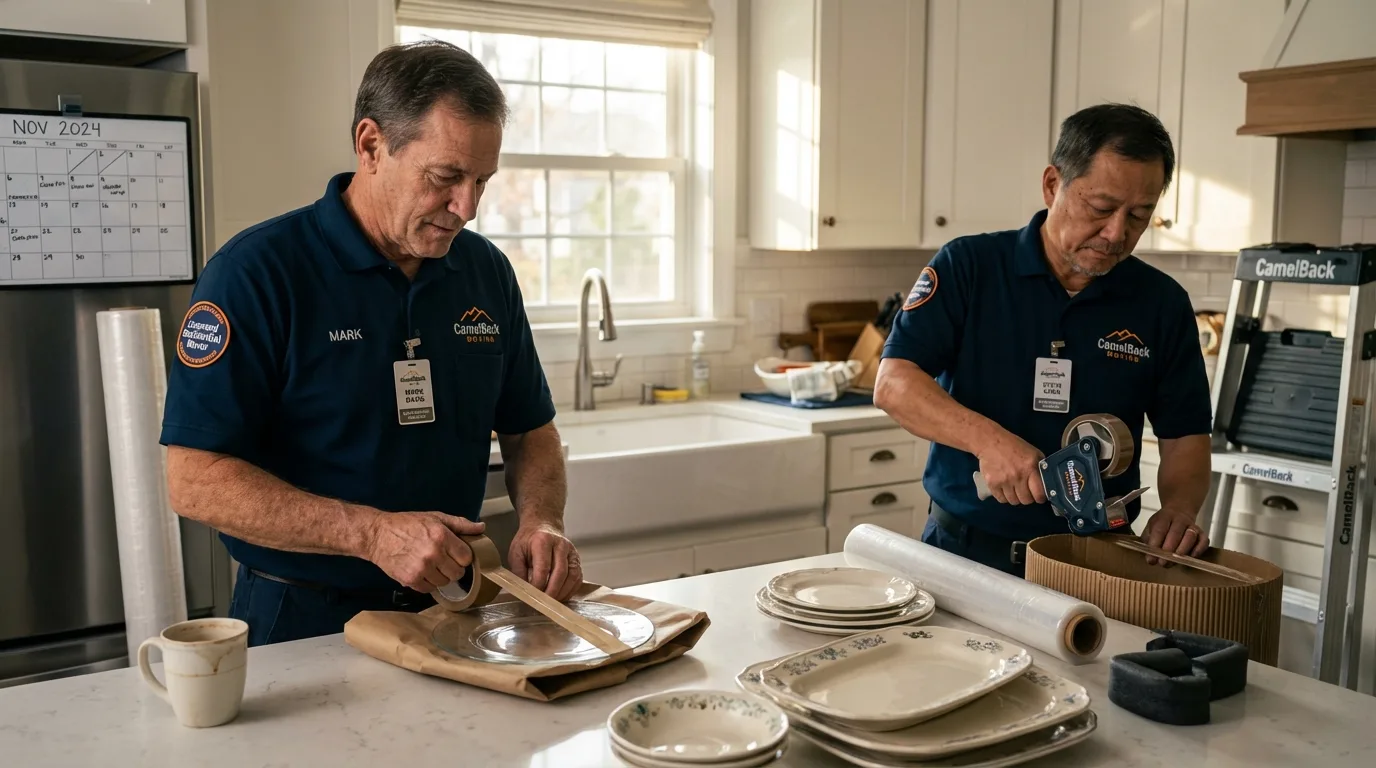 Professional crew packing kitchen dishware in Struthers, OH